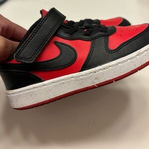 Kids Red and Black NIKE Athletic Shoes with Hook-and-Loop Strap
